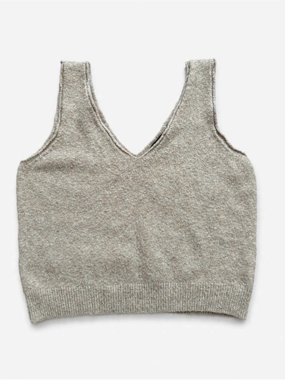 Tahari Beige Oatmeal Boucle Sweater Vest V-Neck Cropped Knit Top Size S